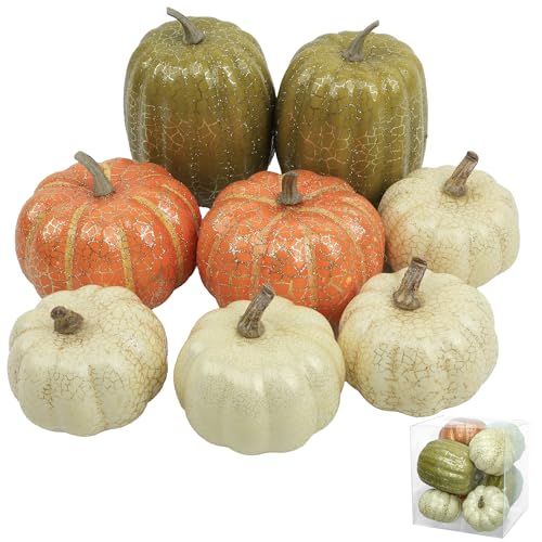 Ghrdopy 8Pcs Fake Pumpkins Fall Thanksgiving Decorations,Assorted Colors Plastic Pumpkins Home Decor, Artificial Mini Pumpkin for Decorating Autumn Harvest Outdoor Indoor Decor Centerpiece Table Decorations - Image 1