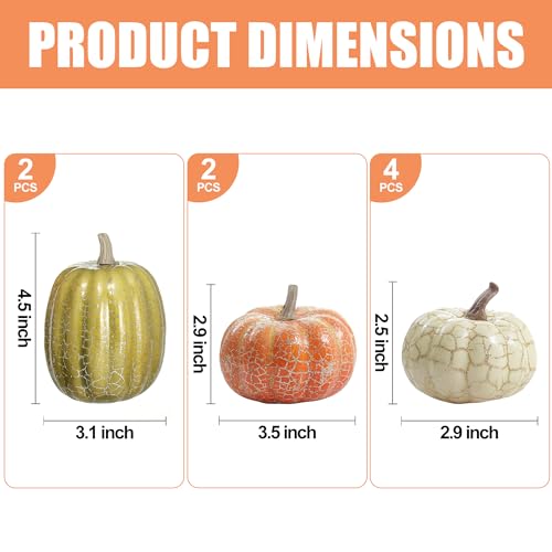 Ghrdopy 8Pcs Fake Pumpkins Fall Thanksgiving Decorations,Assorted Colors Plastic Pumpkins Home Decor, Artificial Mini Pumpkin for Decorating Autumn Harvest Outdoor Indoor Decor Centerpiece Table Decorations - Image 3