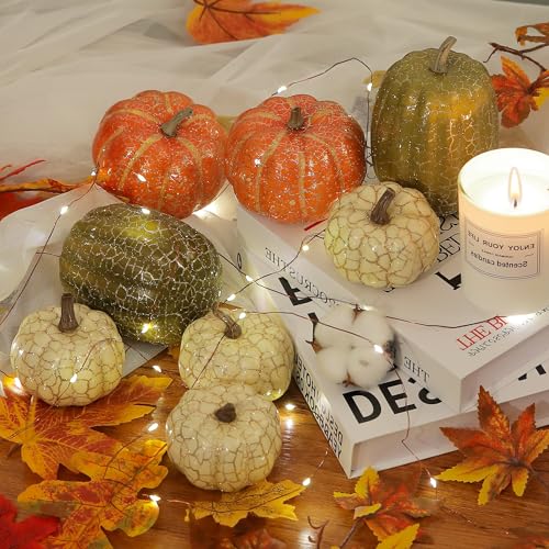 Ghrdopy 8Pcs Fake Pumpkins Fall Thanksgiving Decorations,Assorted Colors Plastic Pumpkins Home Decor, Artificial Mini Pumpkin for Decorating Autumn Harvest Outdoor Indoor Decor Centerpiece Table Decorations - Image 2