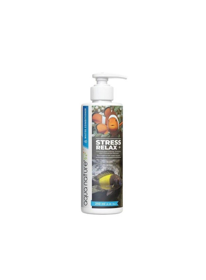 aqua nature AquaNature Stress Relax Water Conditioner Concentrated Chlorine, Ammonia and Chloramine Remover with Power of Aloe Vera for Marine and Freshwater Aquarium 120ml