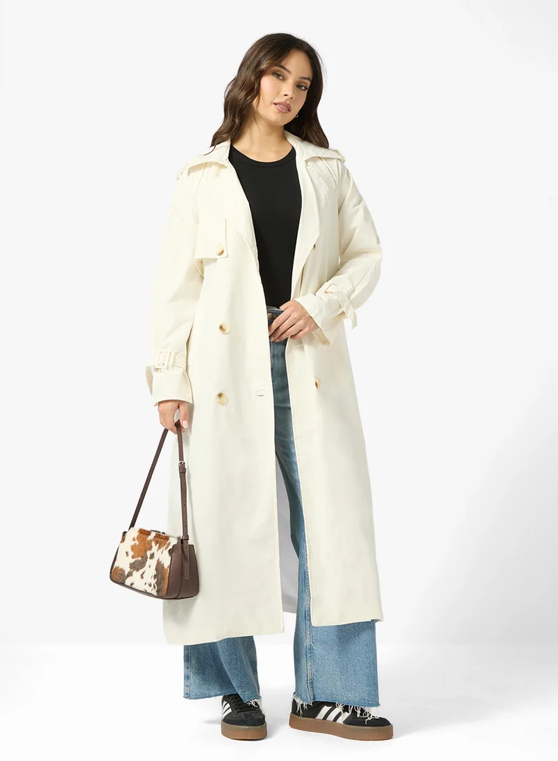 جينجر Oversize Longline Woven Trench Coat