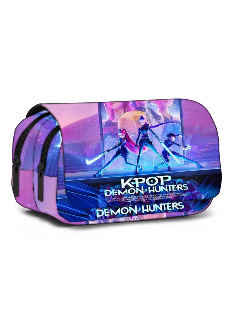K-POP: Demon Hunting Girl Group Printed Pencil Case Double-Layered for Organized Storage Can Be Gifted to Friends and Fans - Image 1