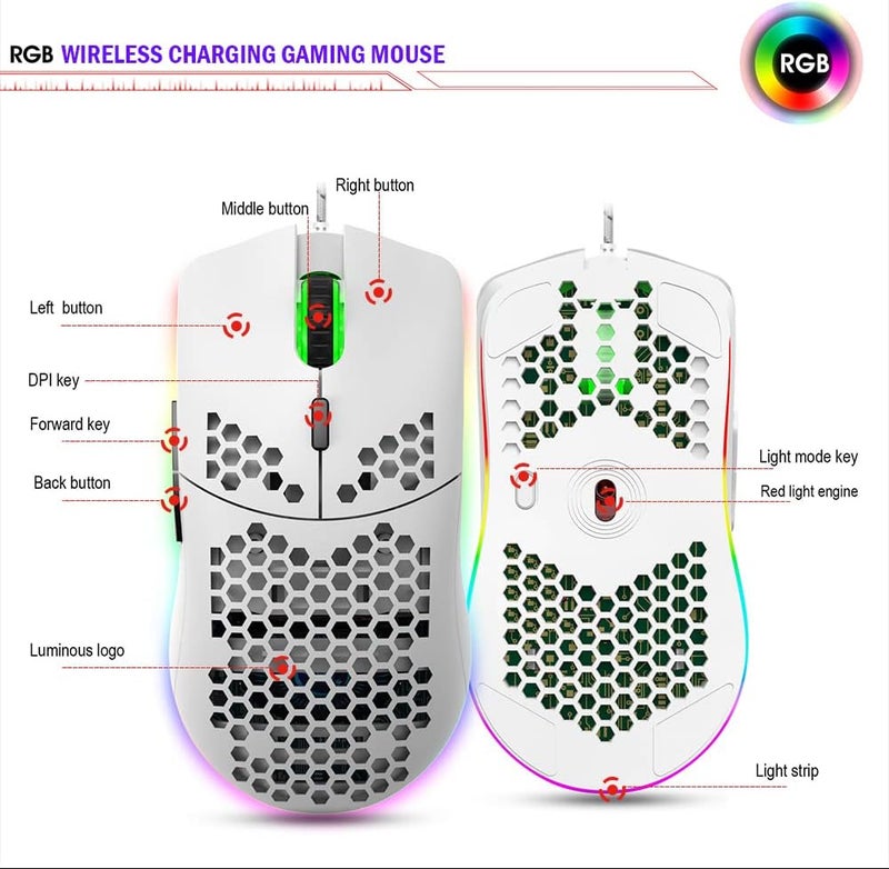 Aerbee USB Gaming Mouse, Aerbee Honeycomb Hollow Design Ergonomic Wired Mouse with Backlight, up to 6400 DPI, RGB Gaming Mouse for Mac, Laptop, Computer, PC - Image 2