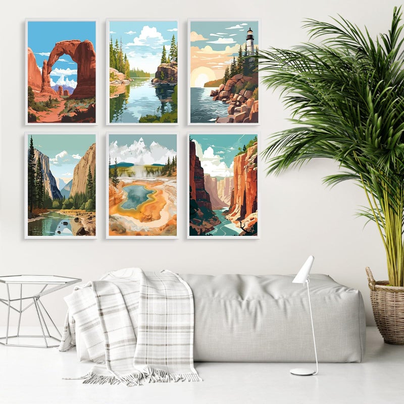 Fountor 6 Pack Paint by Numbers Kit for Adults Beginner, National Park Adult Paint by Number Kits on Canvas Without Frame, National Park Landscape Oil Painting by Numbers for Home Decor Gift 8â€ W x 12â€L - Image 3