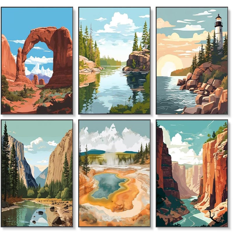 Fountor 6 Pack Paint by Numbers Kit for Adults Beginner, National Park Adult Paint by Number Kits on Canvas Without Frame, National Park Landscape Oil Painting by Numbers for Home Decor Gift 8â€ W x 12â€L - Image 1