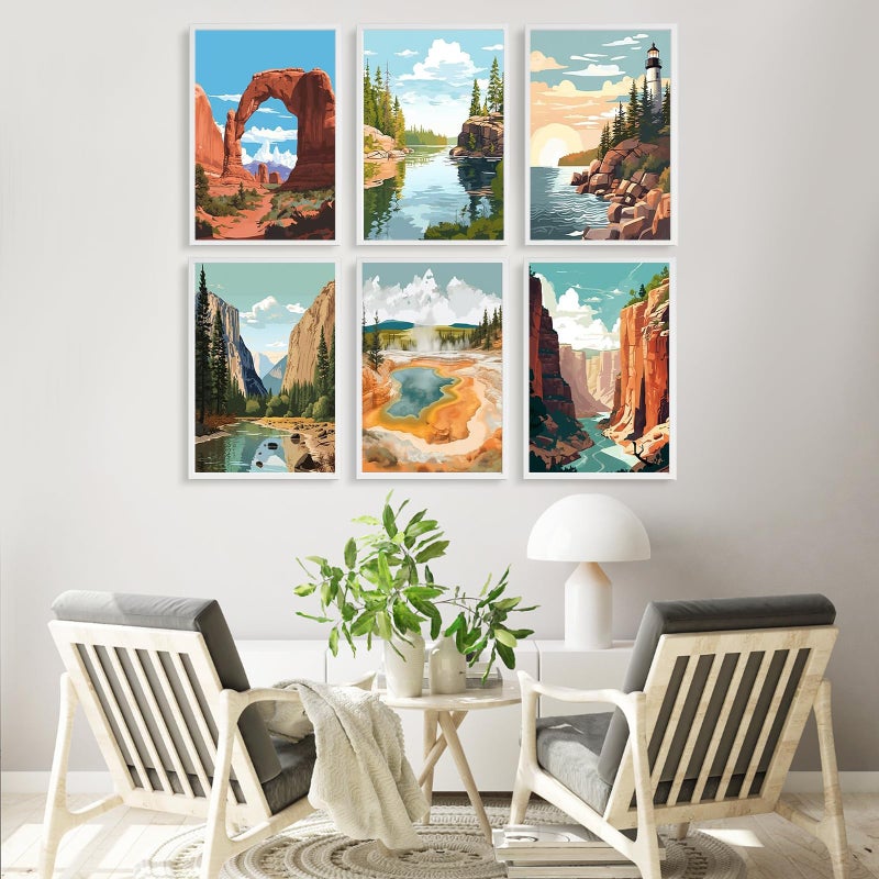 Fountor 6 Pack Paint by Numbers Kit for Adults Beginner, National Park Adult Paint by Number Kits on Canvas Without Frame, National Park Landscape Oil Painting by Numbers for Home Decor Gift 8â€ W x 12â€L - Image 2