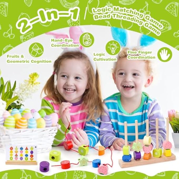 لعبة مونتيسوري من 2 3 4 5 سنوات: لعبة خشبية مع لعبة توصيل خيوط لعبة بناء كتل مهارات حركية لعبة مع أحجار تكديس لعبة فرز ألعاب تعليمية هدية للأطفال الأولاد والبنات - Image 4