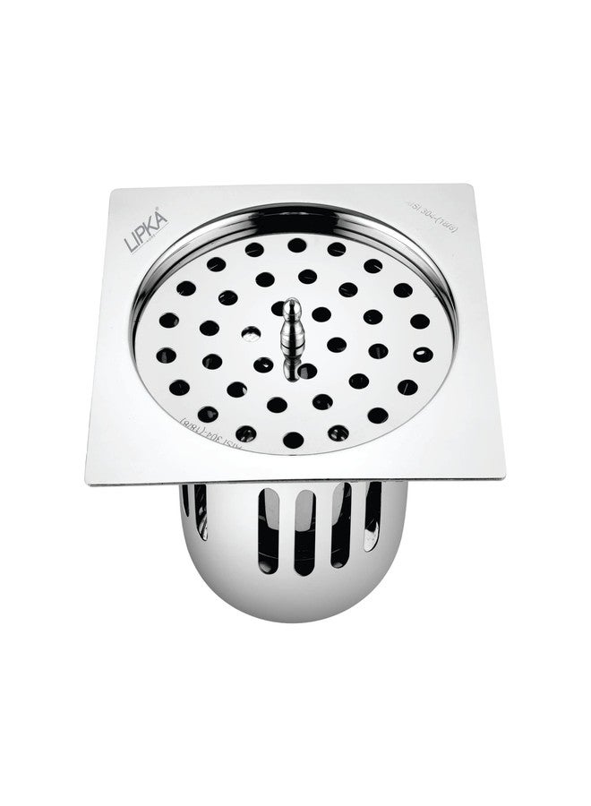 LIPKA Square Flat Cut Floor Drain with Cockroach Trap & Lid| 5 x 5 Inches Floor Drainer | 304-Grade Stainless Steel Floor Trap | Glossy Finish Drain Jali - Image 5