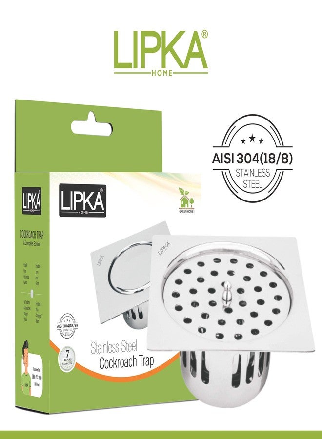 LIPKA Square Flat Cut Floor Drain with Cockroach Trap & Lid| 5 x 5 Inches Floor Drainer | 304-Grade Stainless Steel Floor Trap | Glossy Finish Drain Jali - Image 4