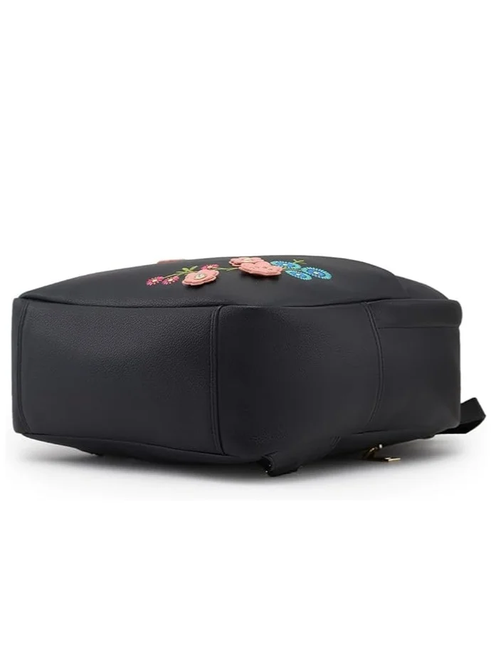 CAPRESE Caprese Erica Fashion Backpack for Women, Medium | Black Floral Embroidered | Spacious Interiors| Bag With Top Grab & Adjustable Shoulder Strap| Mini Backpack for Girls & Women