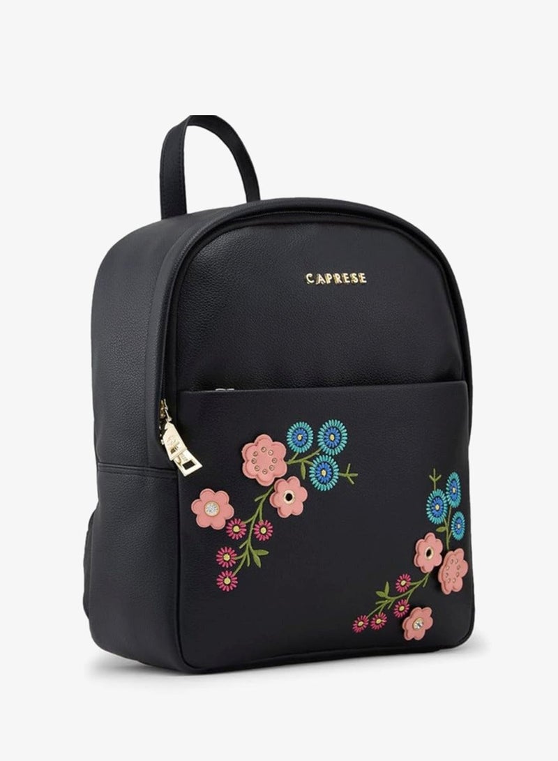 Caprese Erica Fashion Backpack for Women, Medium | Black Floral Embroidered | Spacious Interiors| Bag With Top Grab & Adjustable Shoulder Strap| Mini Backpack for Girls & Women - Image 1