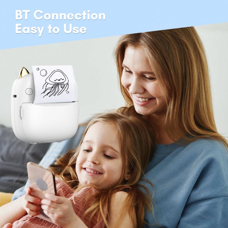 Mini Photo Printer 7 x 7 x 4 cm Portable Thermal Printer - Wireless BT 4.0 Inkless Pocket Printer with 1200mAh Battery for Travel Home Office - Image 3