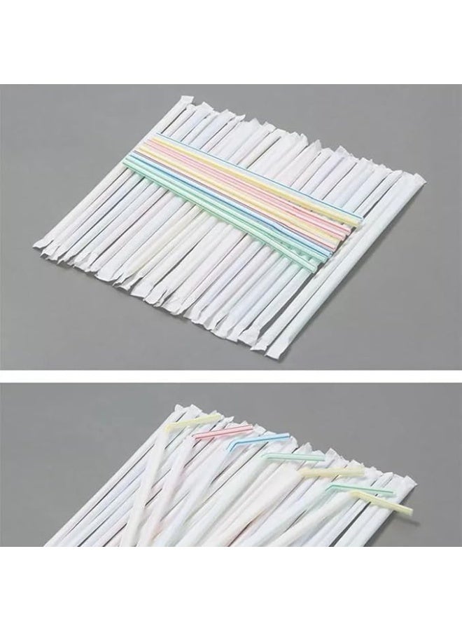 بروماس 50 قطعة من مصاصات بلاستيكية ملونة أنيقة للاستخدام مرة واحدة قابلة للانحناء بطول 24 سم / 6 مم، مصاصة شرب مرنة ملفوفة بشكل فردي، مثالية للميلك شيك والعصير - Image 3