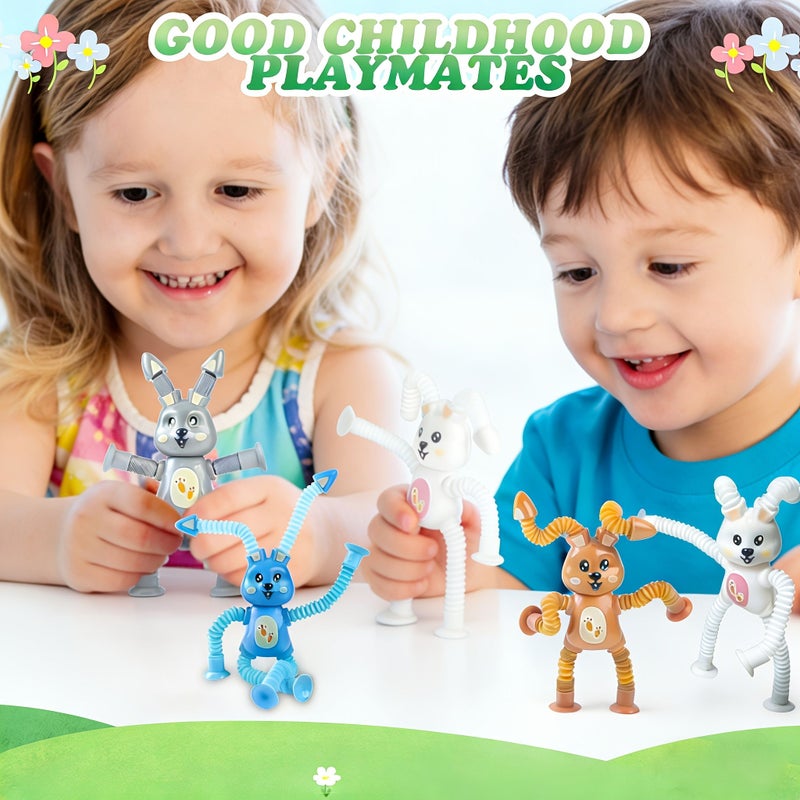 1pc Stretchable Bunny Pop Tubes Sensory Toys White For Cup Telescopic Rabbit Fidget Toys Stress Relief Learning Fine Motor Skills Kids Easter Basket Stuffers Party Favors Christmas Birthday Gifts - Image 1