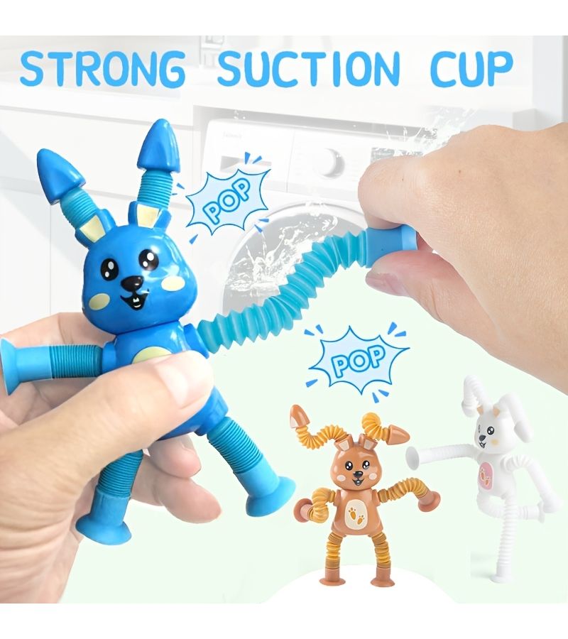 1pc Stretchable Bunny Pop Tubes Sensory Toys White For Cup Telescopic Rabbit Fidget Toys Stress Relief Learning Fine Motor Skills Kids Easter Basket Stuffers Party Favors Christmas Birthday Gifts - Image 3