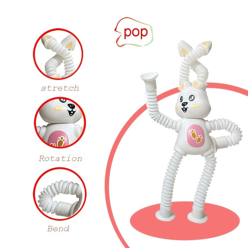 1pc Stretchable Bunny Pop Tubes Sensory Toys White For Cup Telescopic Rabbit Fidget Toys Stress Relief Learning Fine Motor Skills Kids Easter Basket Stuffers Party Favors Christmas Birthday Gifts - Image 4