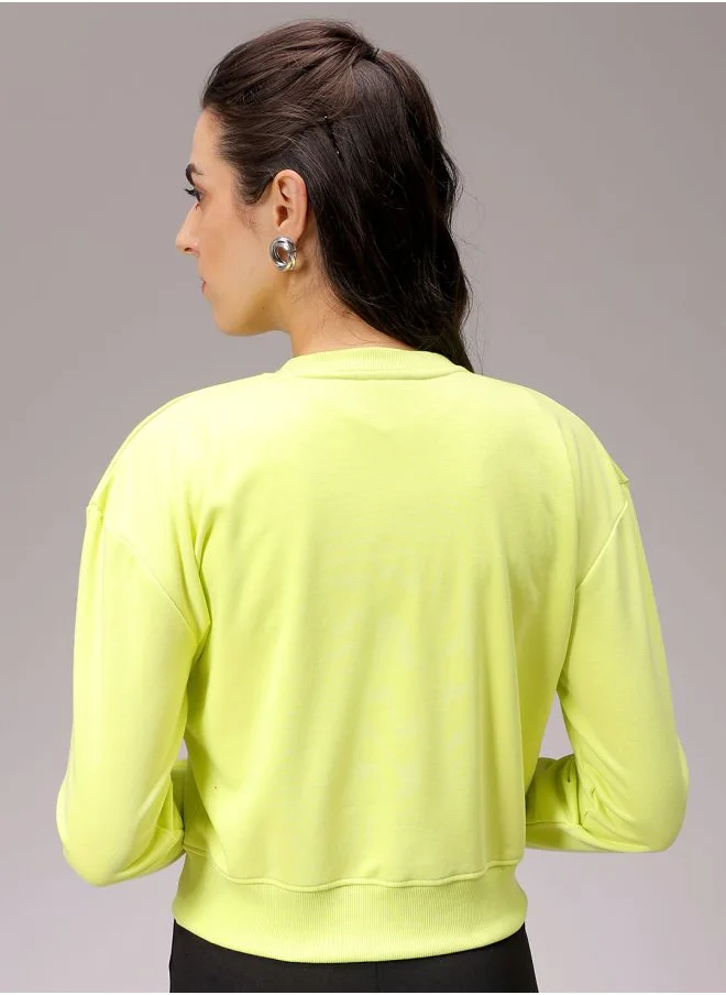 Freehand Women Relaxed Fit Typographic Cropped Sweatshirt