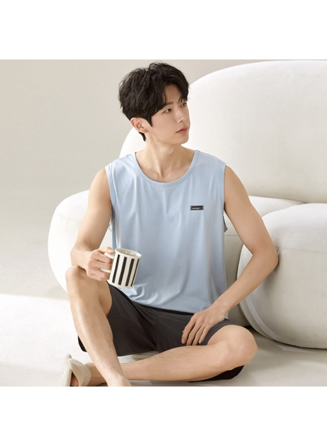 Fashion Modal Soft Nightwear for Men Sleeveless Sleeping Top & Shorts 2pcs Pajamas Set Young Boy Loungewear - Image 1