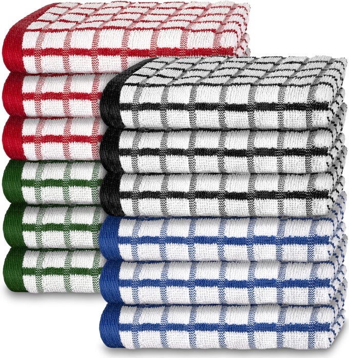 12 PACK PREMIUM DISH CLOTHS FOR KITCHEN HEAVY DUTY ABSORBENT 100 COTTON 410 GSM TERRY KITCHEN TOWELS 12X12 MULTI