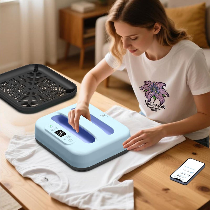EASYCOUNT E Heat Press 12"X10", Smart Heat Press Machine with Built-in Bluetooth for T-Shirts, Pillows, Tote Bags & More,(Blue-Purple) - Image 5