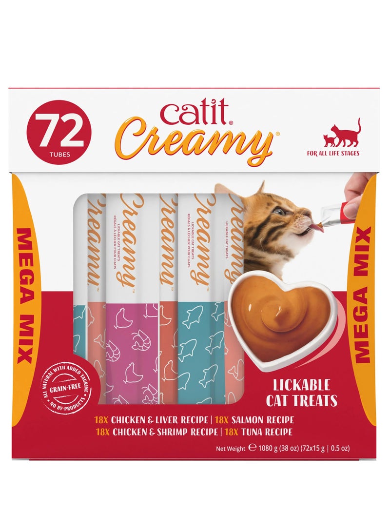 Catit Creamy Lickable Cat Treats Mega Mix, 72-count | Four Flavor Variety Pack
