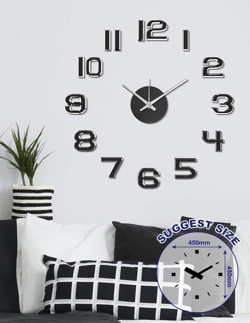 Shopper52 DIY Wall Clock 3D Sticker Home Office Decor Wall Clock (Covering Area : 45cm * 45cm) (Black) - Image 1