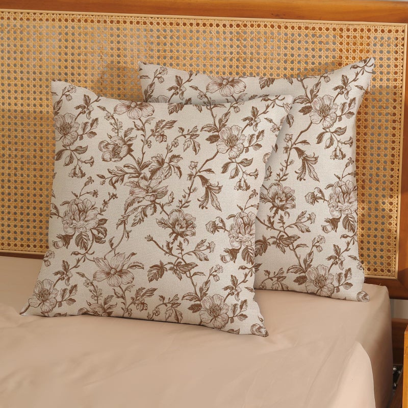 JEFERSO Brown Floral Pillow Covers 20x20 Set of 2 Brown and Cream Chinoiserie Floral Decorative Throw Pillows Vintage Rustic Toile Flower Pillowcase Outdoor Decor Linen Cushion Covers for Couch Sofa - Image 2