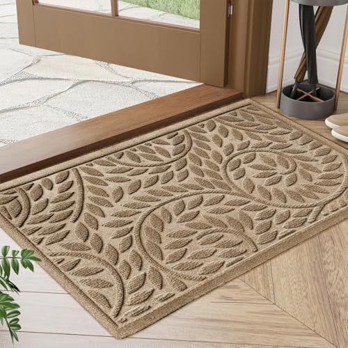 Bulijojo Front Door Mat Entrance,Durable Heavy Duty Welcome Mat,Thick Absorbent Natural Rubber Non Slip Mat,Sturdy Entryway Beige 17"x30" - Image 1