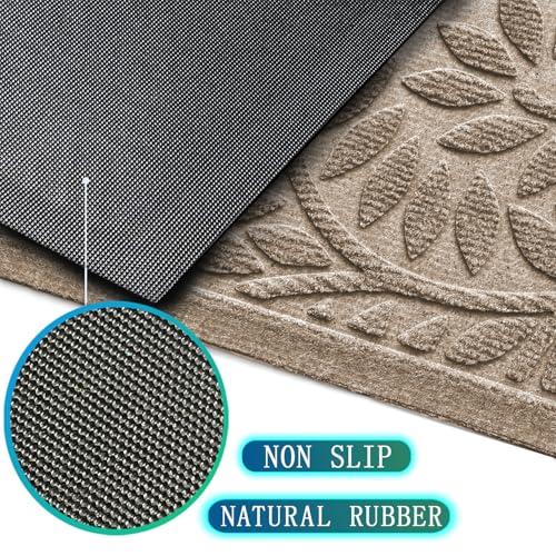Bulijojo Front Door Mat Entrance,Durable Heavy Duty Welcome Mat,Thick Absorbent Natural Rubber Non Slip Mat,Sturdy Entryway Beige 17"x30" - Image 3