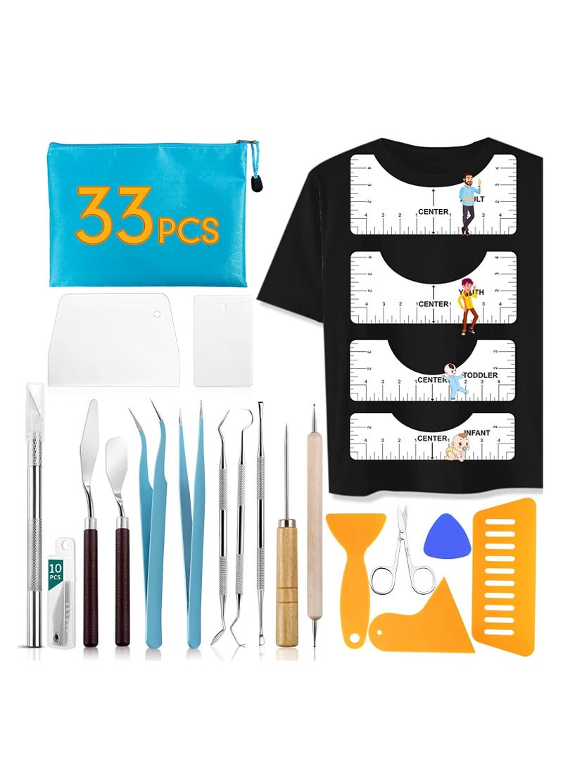 Zikra heat transfer tools Vinyl Tools with T-Shirt Ruler Guide Craft Tools Set for DIY Heat Transfer Printing Vinyl Silhouettes Scrapbooking Lettering Cutting Splicing 33pcs - Image 1