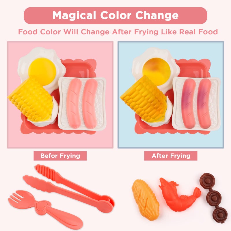 deAO Toy Air Fryer for Kids19PCS Kitchen Playset Toy with Sounds and Lights Role Playing GameColor Changing Play Foods Pretend Food and Cooking Playset for Boys Girls Toddlers - Image 5