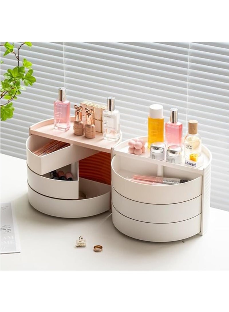 صندوق مجوهرات، صندوق تخزين دوار لغرفة النوم على سطح المكتب، صندوق أحمر شفاه شبه دائري، صندوق تخزين مجوهرات مقاوم للغبار لمستحضرات التجميل (وردي) - Image 4