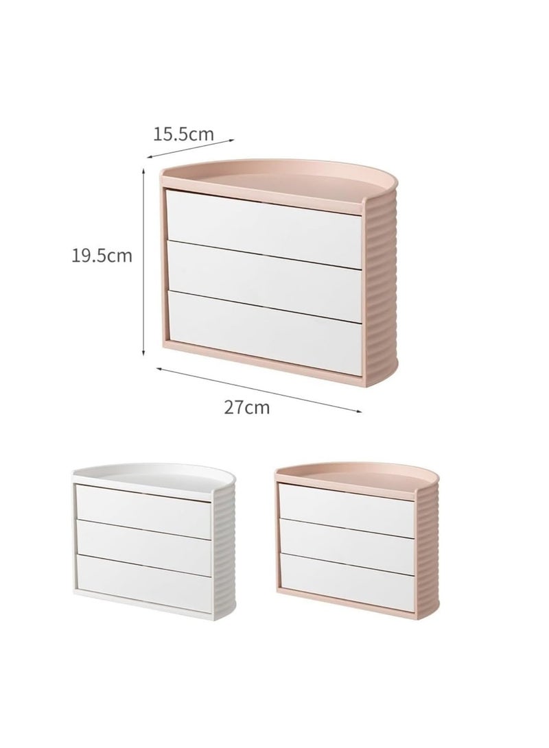 صندوق مجوهرات، صندوق تخزين دوار لغرفة النوم على سطح المكتب، صندوق أحمر شفاه شبه دائري، صندوق تخزين مجوهرات مقاوم للغبار لمستحضرات التجميل (وردي) - Image 5