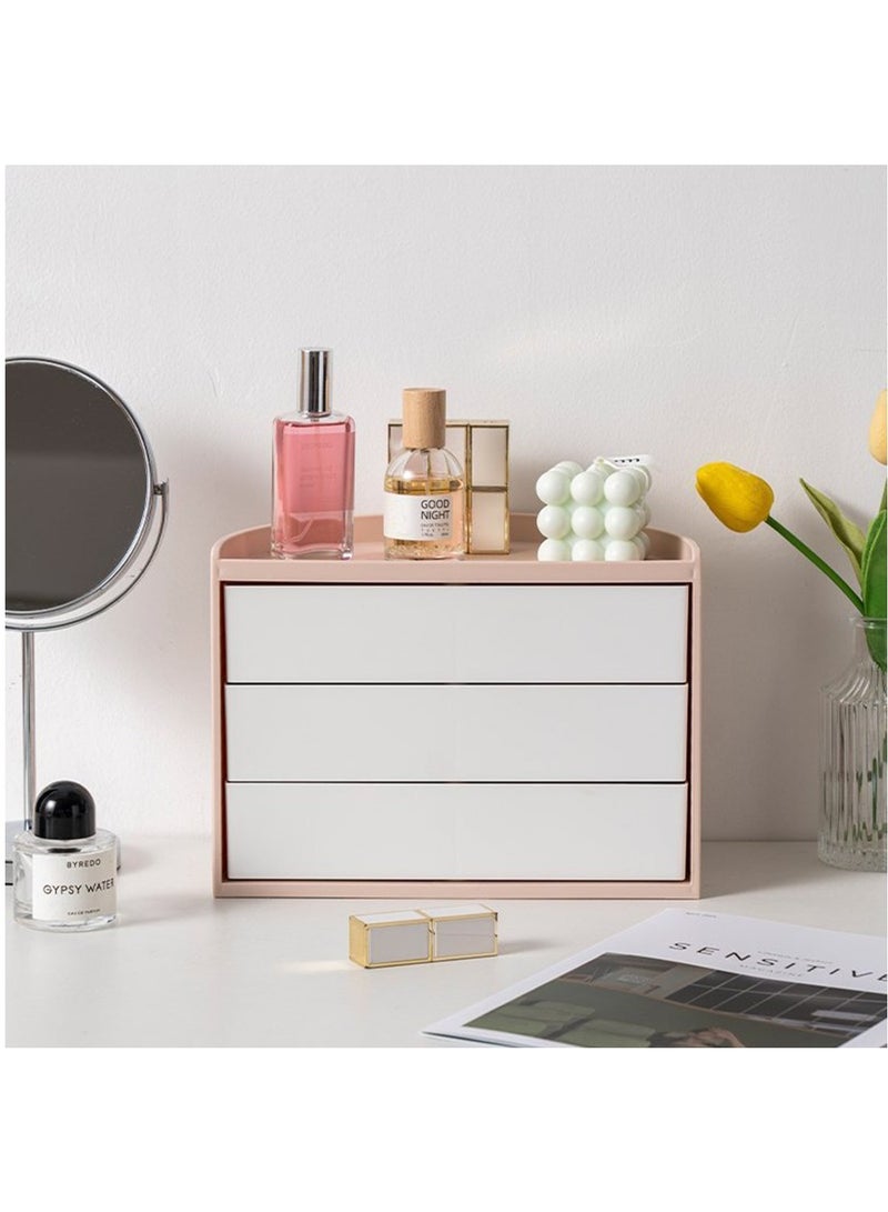 صندوق مجوهرات، صندوق تخزين دوار لغرفة النوم على سطح المكتب، صندوق أحمر شفاه شبه دائري، صندوق تخزين مجوهرات مقاوم للغبار لمستحضرات التجميل (وردي) - Image 1