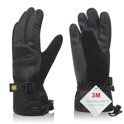 Solaris Waterproof Warm Ski Gloves with Pocket, Winter Cozy 3M Thinsulate Outdoor Snowboard Gloves for Women, Youth, Kid, Skiing, Snowboarding, Motorcycling, Shoveling, Small Size - Image 1