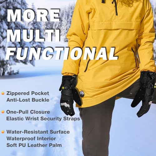 Solaris Waterproof Warm Ski Gloves with Pocket, Winter Cozy 3M Thinsulate Outdoor Snowboard Gloves for Women, Youth, Kid, Skiing, Snowboarding, Motorcycling, Shoveling, Small Size - Image 5