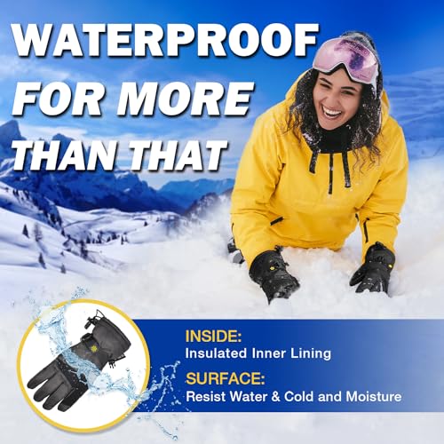 Solaris Waterproof Warm Ski Gloves with Pocket, Winter Cozy 3M Thinsulate Outdoor Snowboard Gloves for Women, Youth, Kid, Skiing, Snowboarding, Motorcycling, Shoveling, Small Size - Image 3