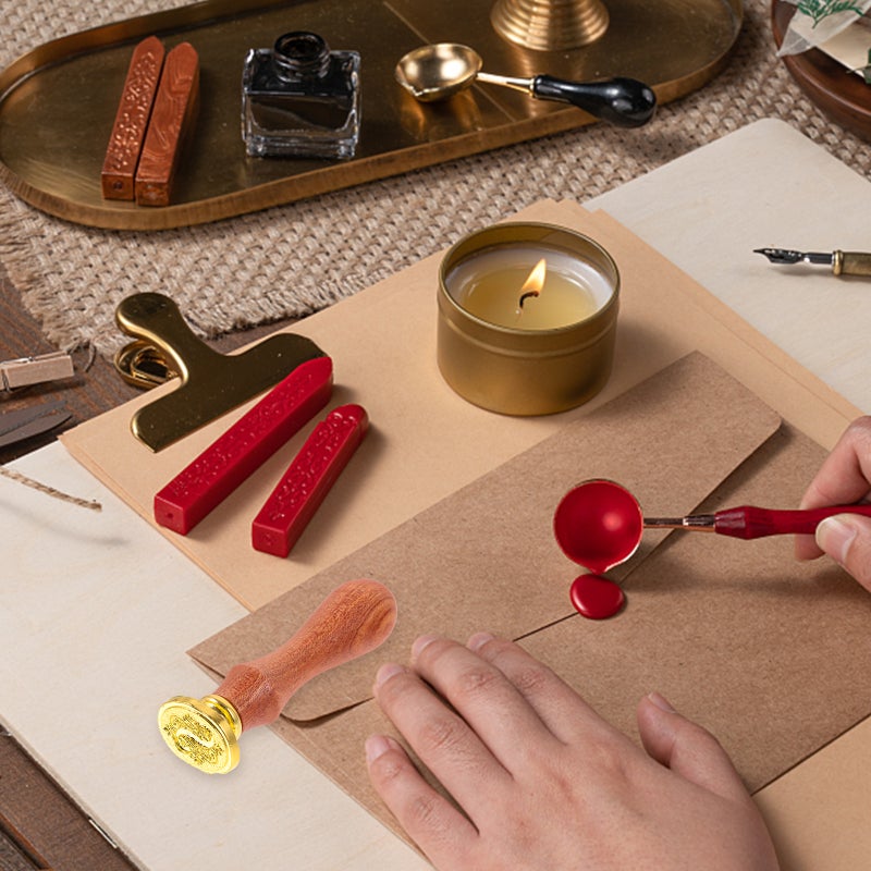 Reusable Wax Stamp for Sealing Invitations, Cards, and Retro Letters with a Wooden Handle - Image 3