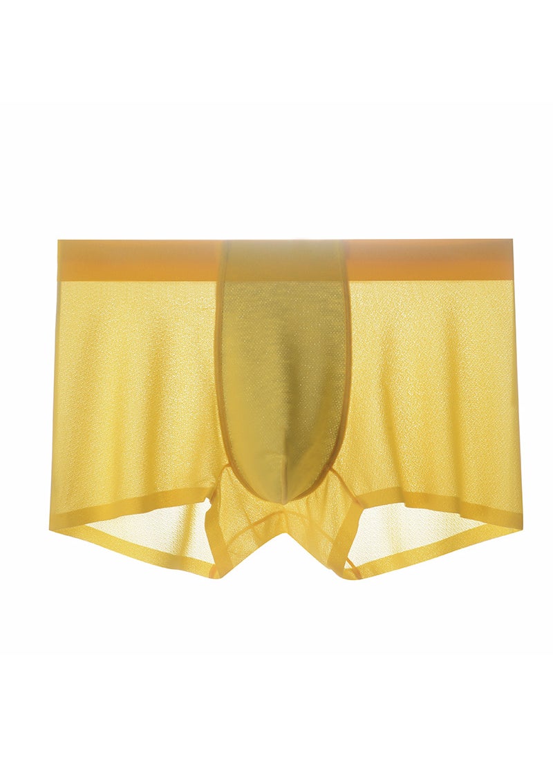 Generic Summer New Mens Ice Silk Underpants Thin Breathable Mid-waist Boxer Shorts Antibacterial Seamless Boxer Shorts Head Turmeric  - Image 1