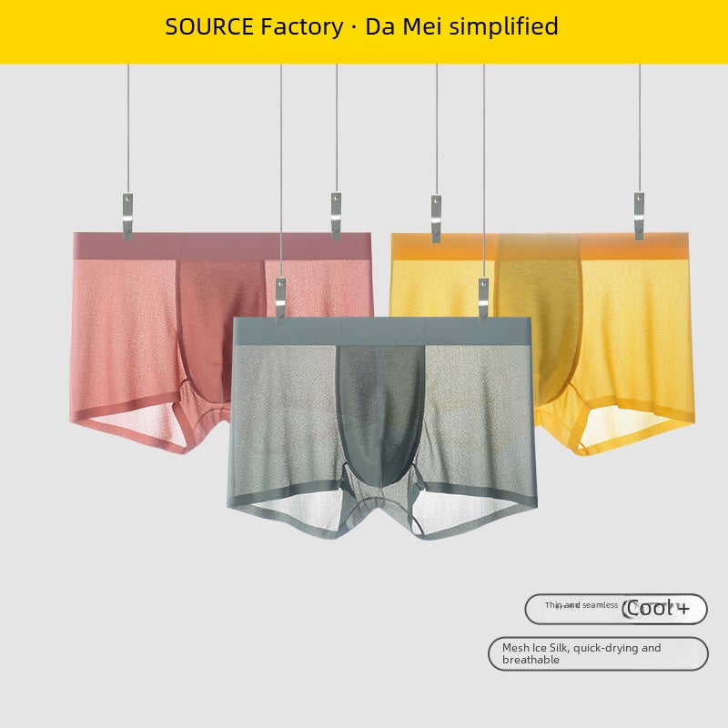 Summer new mens ice silk underwear wholesale thin breathable mid-waist boxers antibacterial Seamless boxers for men Turmeric