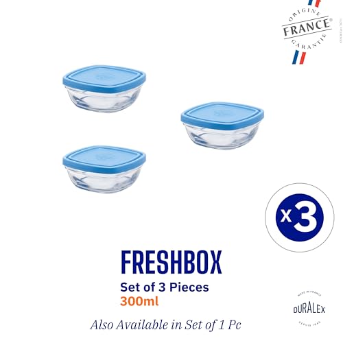 Duralex Freshbox Clear Square With Blue Lid 300 ml Pack of 3 - Image 2