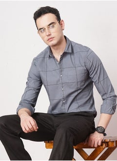 Men Slim Fit Checkered Full Sleeves Spread Collar Casual Shirt
