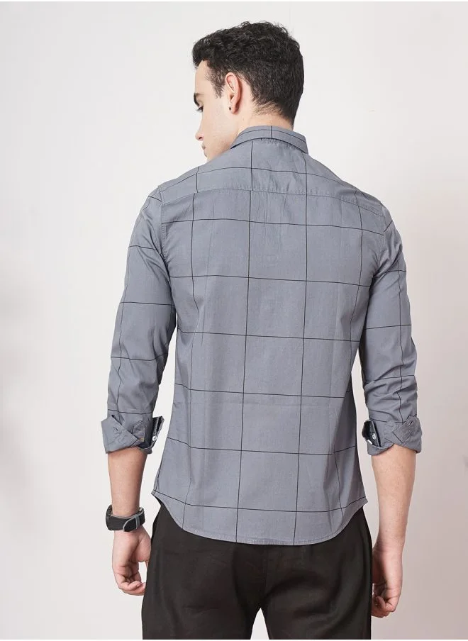 The Indian Garage Co Men Slim Fit Checkered Full Sleeves Spread Collar Casual Shirt