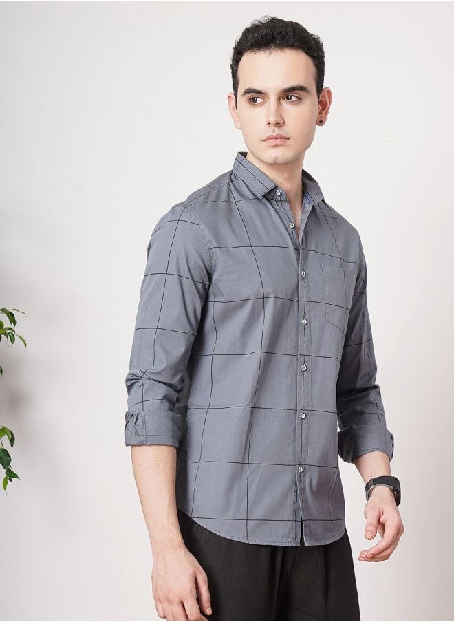 The Indian Garage Co - Men Slim Fit Checkered Full Sleeves Spread Collar Casual Shirt - Image 1