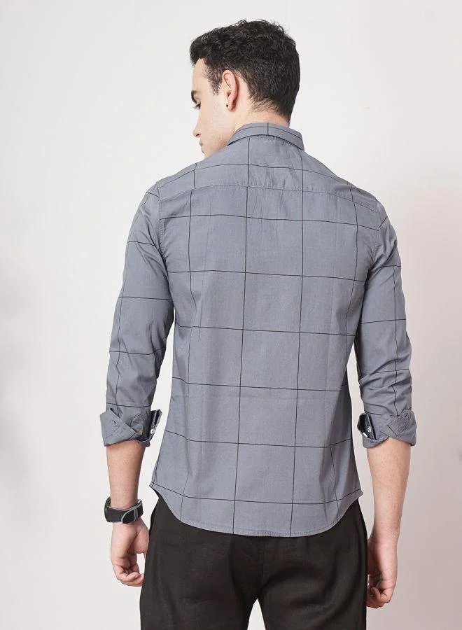 The Indian Garage Co Men Slim Fit Checkered Full Sleeves Spread Collar Casual Shirt