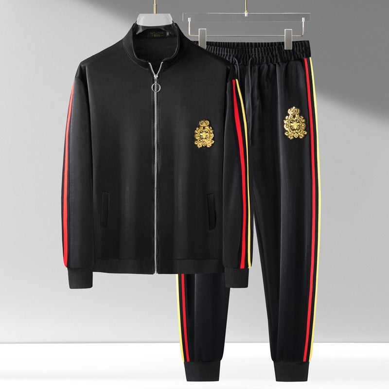 Fat Mens Extra Large Size Casual Sweatpants Jacket Suit Fat Guy Loose Extra Large Loose Two-piece Thick Suit Black 