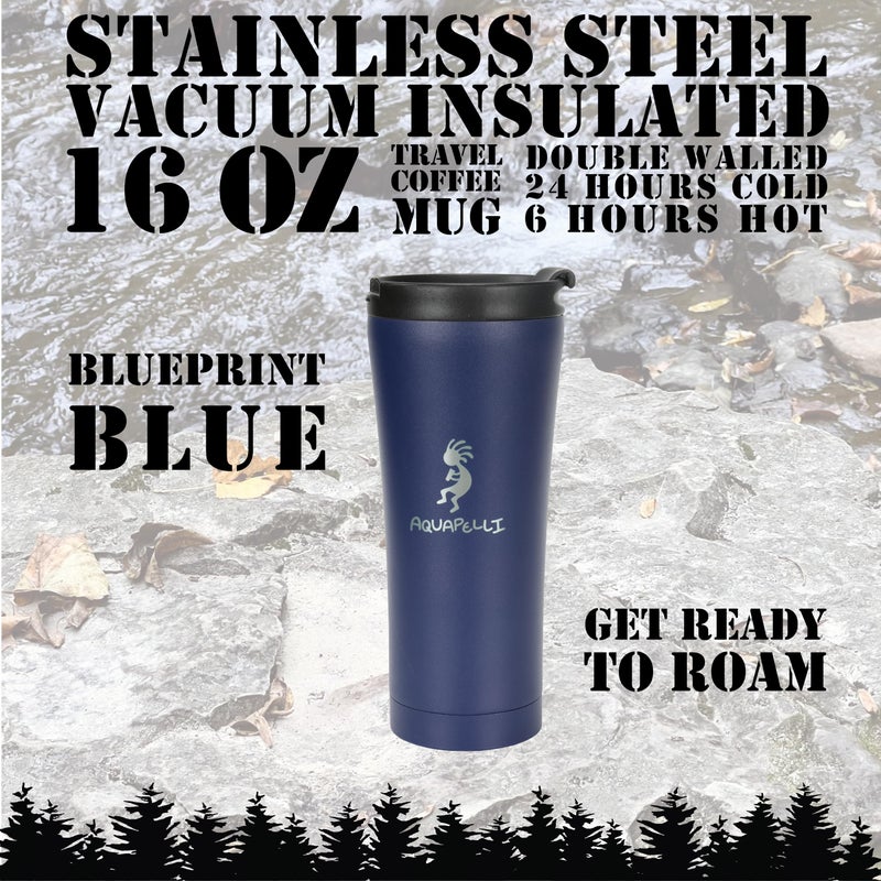Aquapelli Vacuum Insulated Travel Coffee Mug, 16 Ounces, Blueprint Blue - Image 2