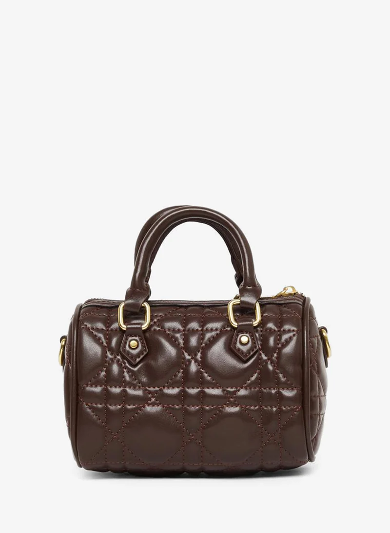 Styli Quilted Coffee Brown Satchel Bag with Scarf Detail