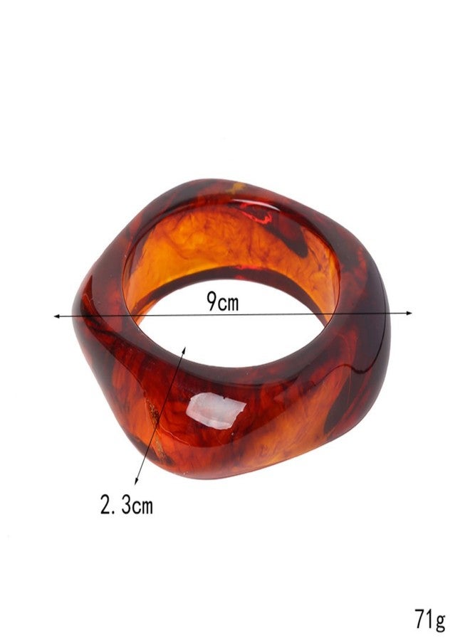 IS4U Chunky Acrylic Bracelets for Women,Vintage Geometric Round Square Bracelet Irregular Colorful Wide Bracelets Wristbands Cuff Bracelet Fashion Classic Jewelry (Amber Color) - Image 3