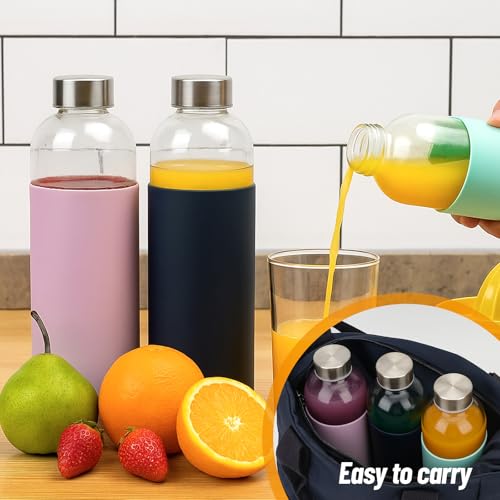 Luxfuel 18 oz Glass Bottles with Lids and Silicone Sleeve, Reusable Glass Juice Bottles with Stainless Steel Cap for Juicing, Refrigerator,100% Leak Proof, BPA Free,Glass Water Bottles Set of 10 - Image 4